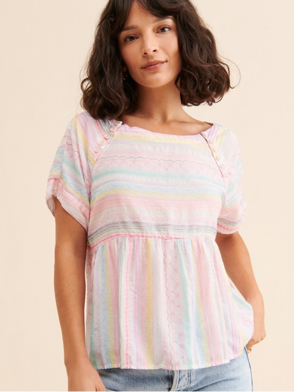 NEW Anthropologie Letty Embroidered Babydoll Top Orange Mot Pastel S 100% cotton - Picture 2 of 8
